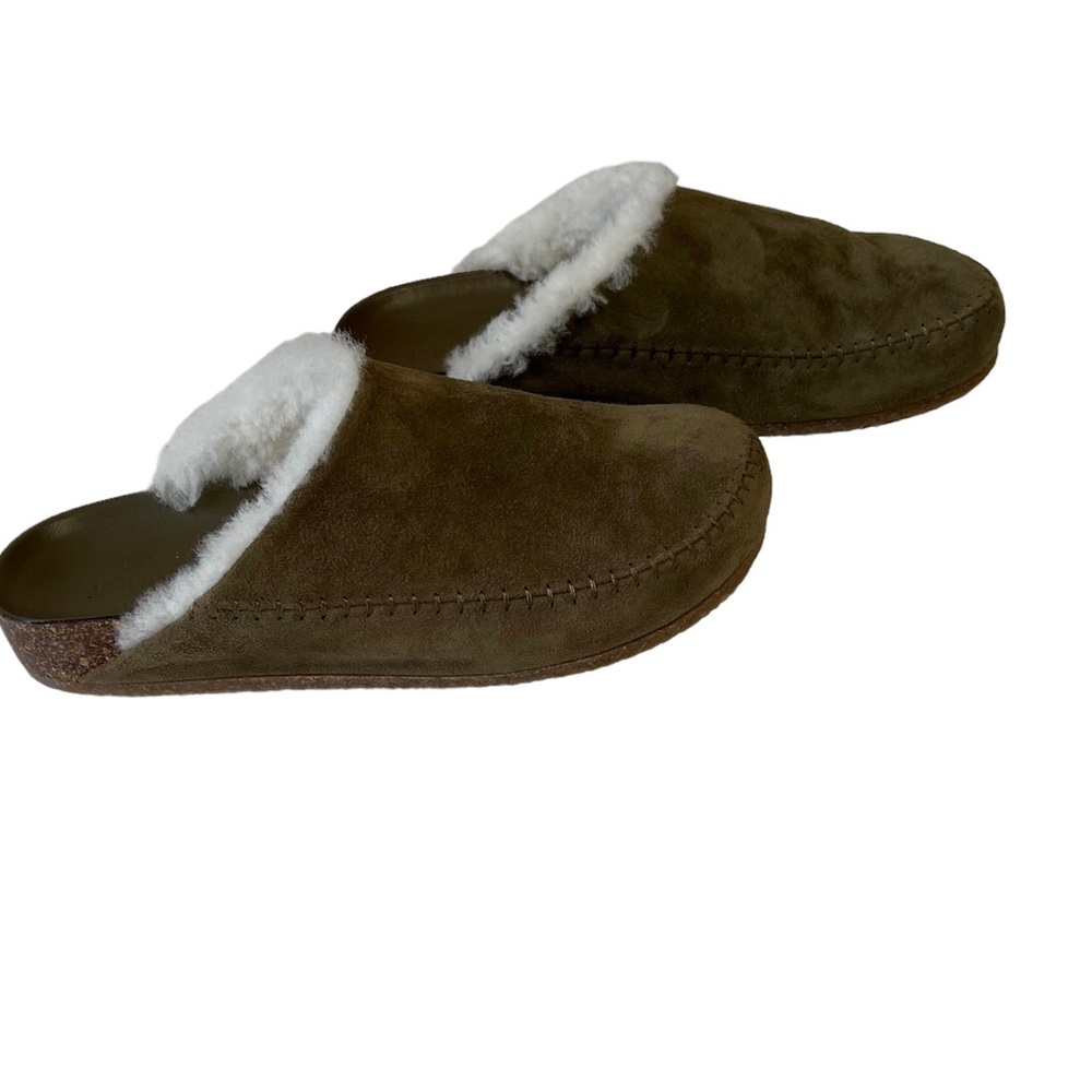 Jenni Kayne Shearling Moc Clog Laurel Green Suede Size 7 Made in Italy - Picture 3 of 8